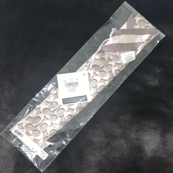 NEW! COACH Signature “C” Silk Twilly Skinny Scarf, Bone/Ivory, Brand New in Bag! - Picture 3 of 16